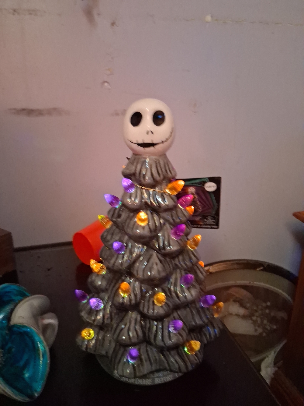 Jack Skellington Ceramic Holiday Tree - Gray with Multicolor Lights